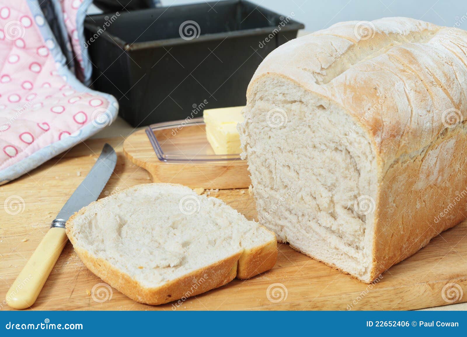 Fresh baked bread sliced stock photo. Image of food, english 22652406