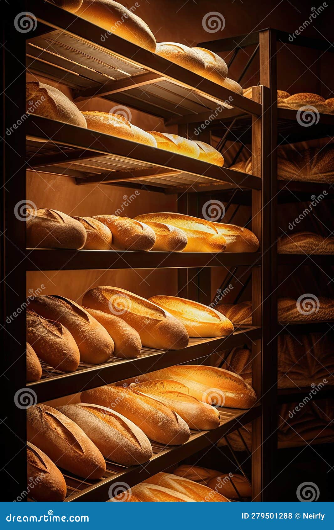 Fresh baked bread in store stock illustration. Illustration of