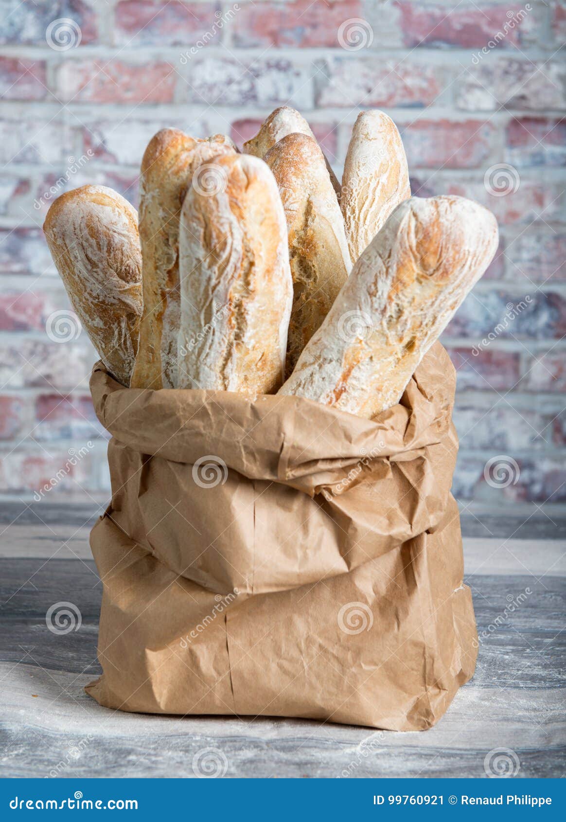 Fresh Baked Rustic Bread Loaves in Paper Bags Stock Image Image of
