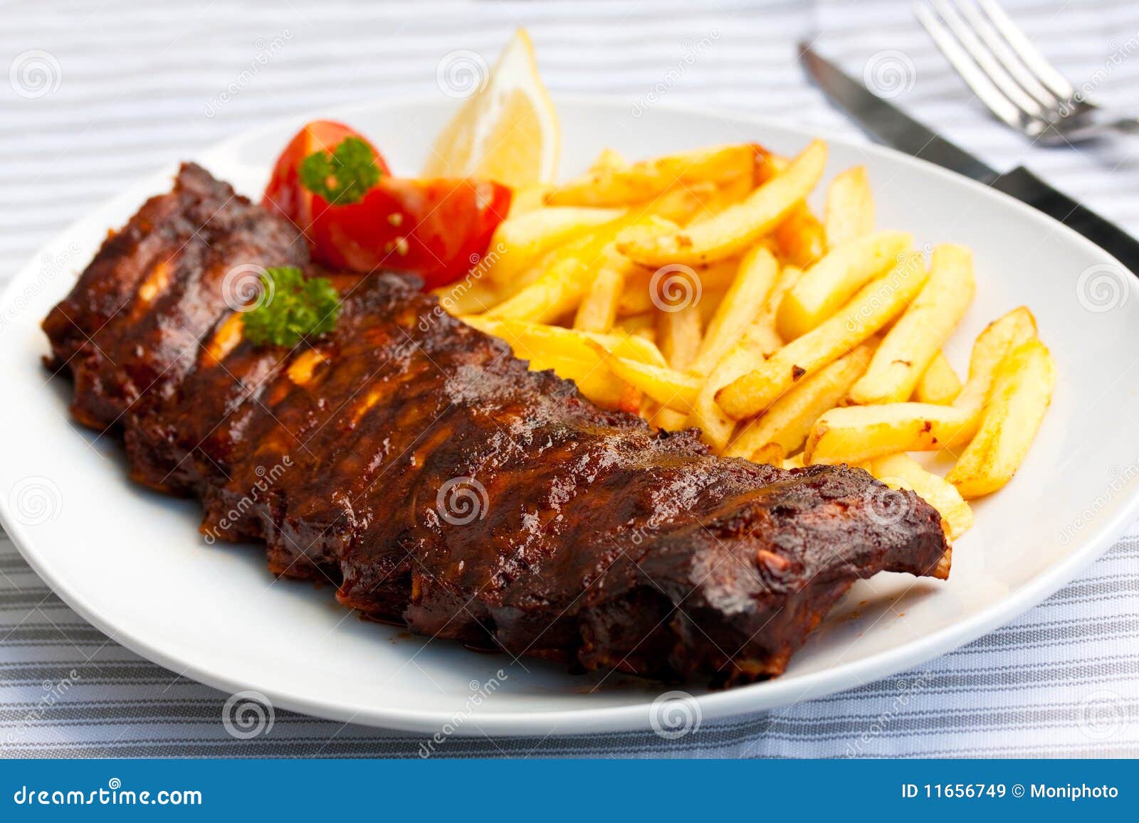 Fresh BBQ, Marinated Spareribs and Fries Stock Image Image of