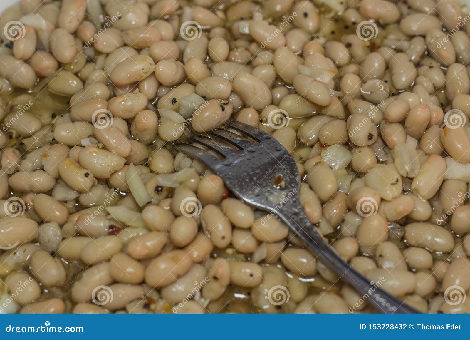Fresh bean salad with fork stock photo. Image of freshness 153228432