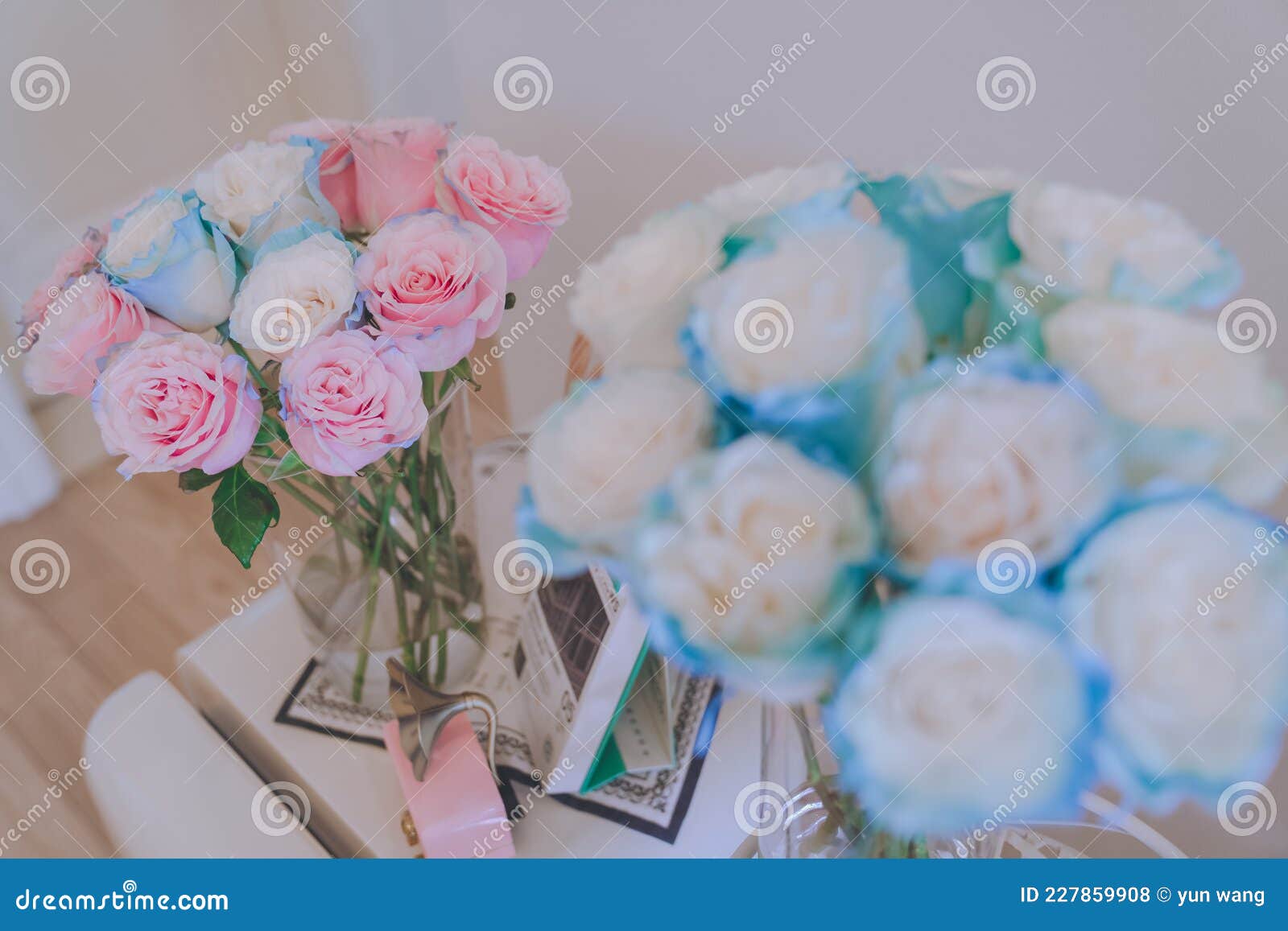 Fresh and Beautiful Blue and Pink Roses Stock Photo Image of bouquet