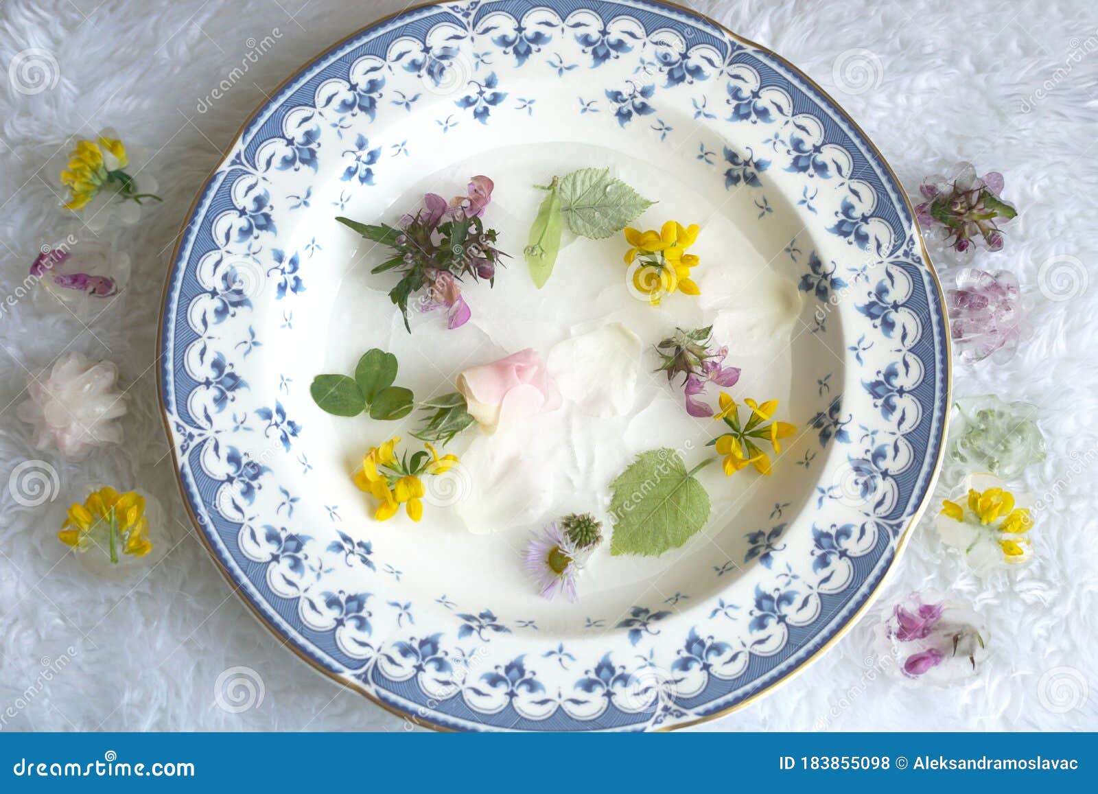 Fresh Beauty Routine with Ice Cold Water and Spring Flowers in it Stock Photo Image of flower