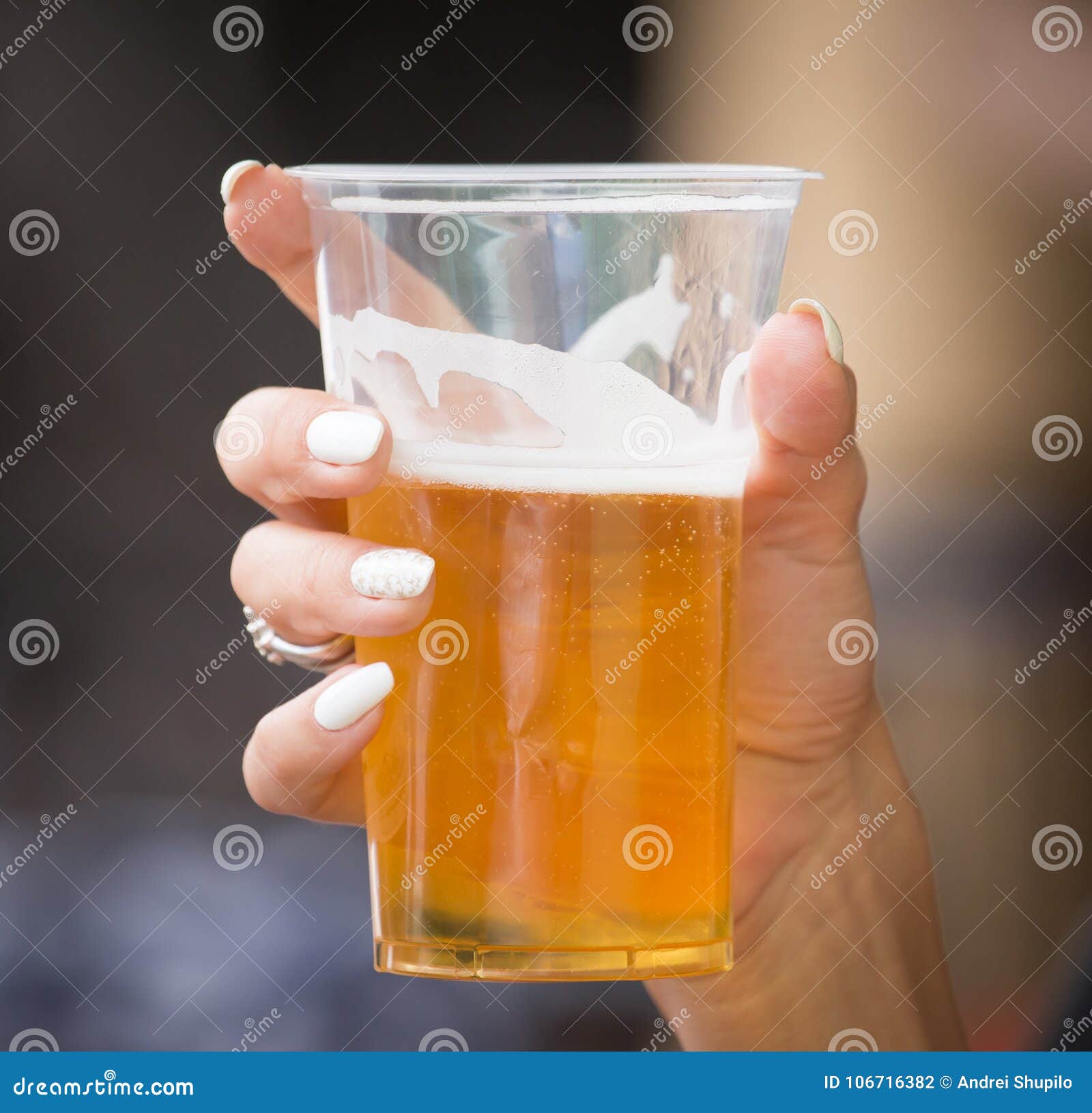 Fresh Beer in a Plastic Cup in the Hand Stock Photo Image of alcohol