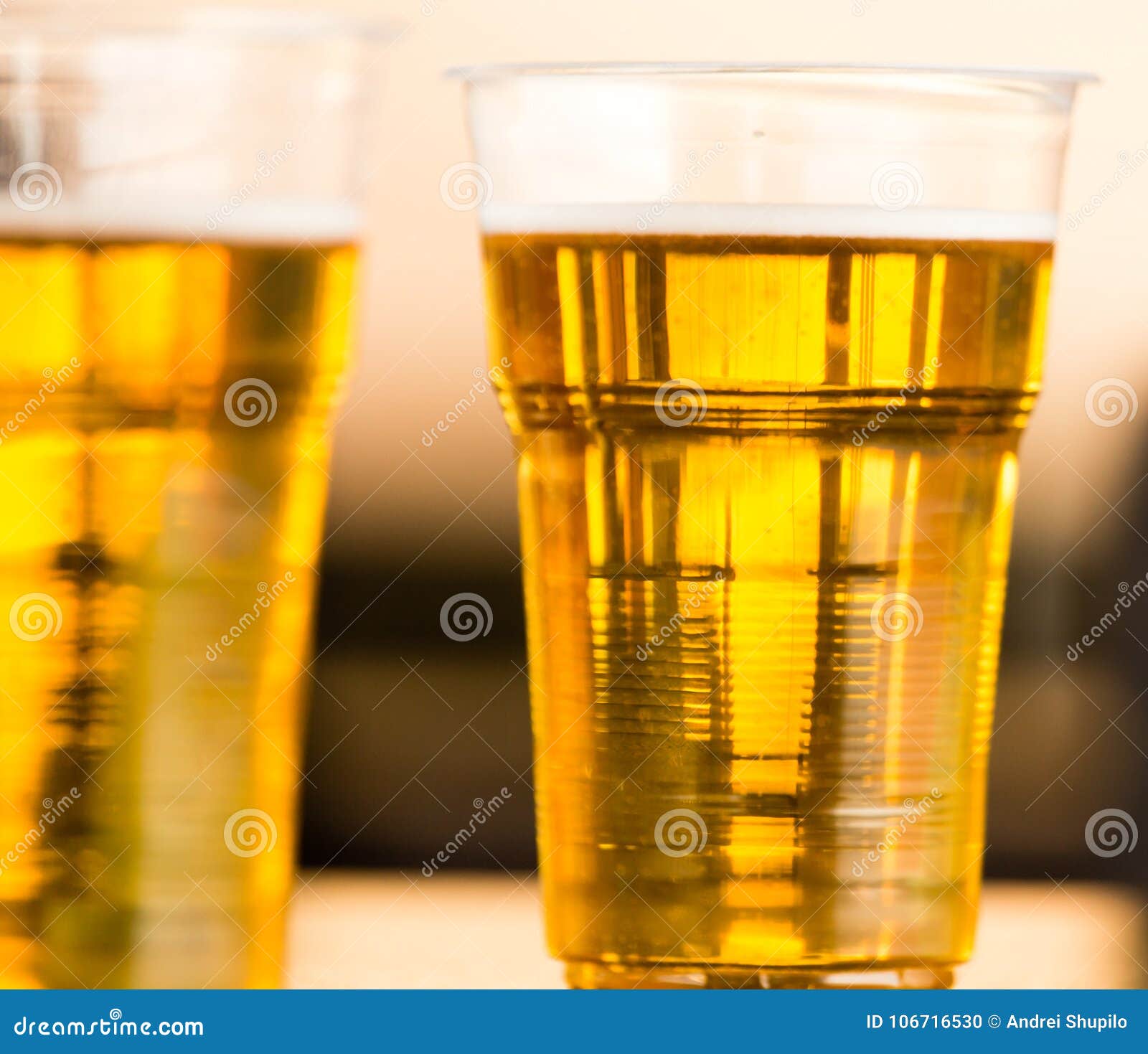 Fresh Beer in a Plastic Glass on the Table Stock Photo Image of
