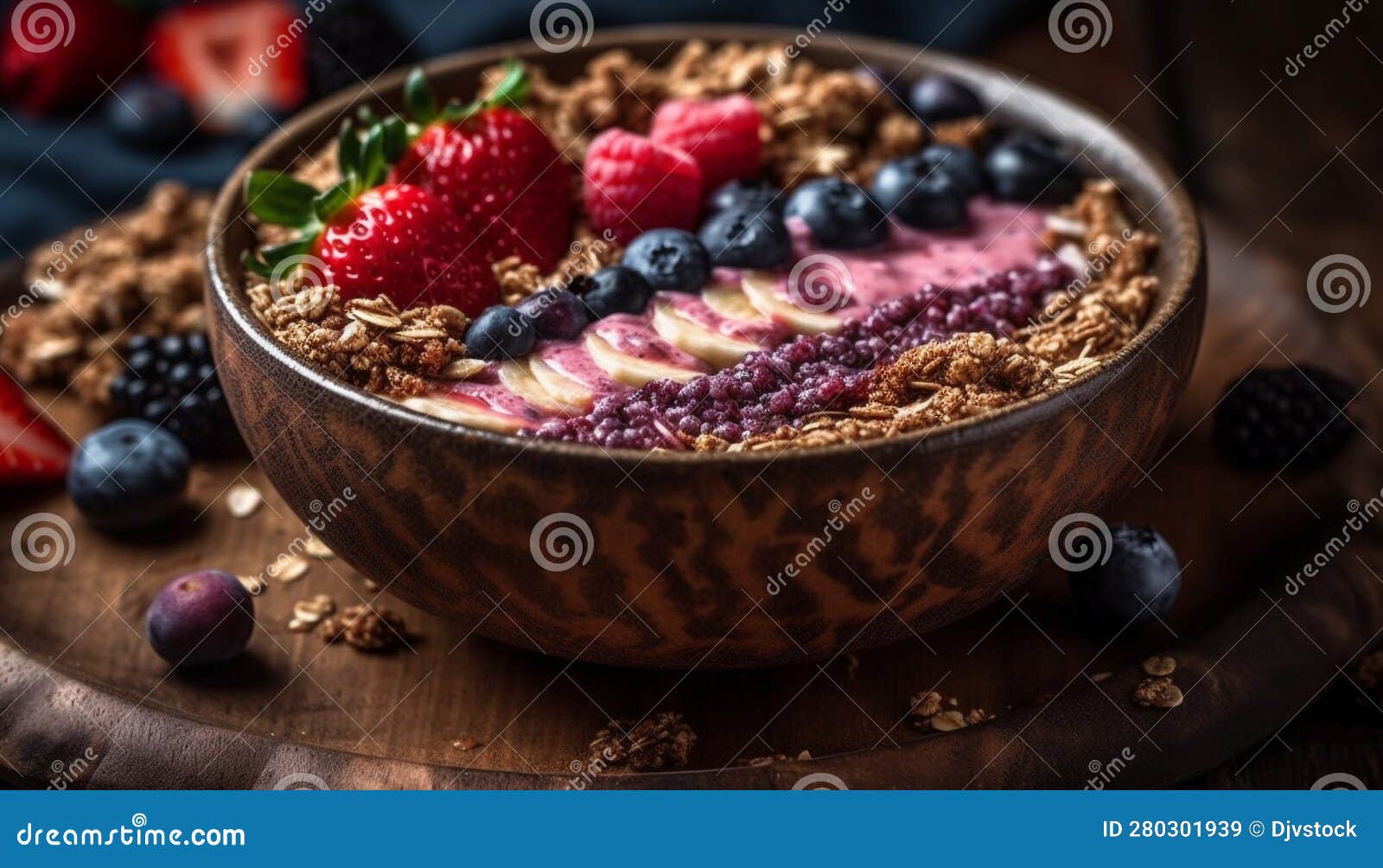 Fresh Berry Parfait with Granola, Yogurt, and Honey Drizzle Generated
