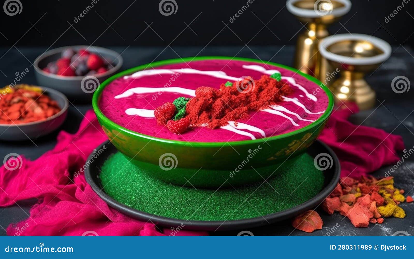 Fresh Berry Yogurt Dessert in a Multi Colored Crockery Bowl Generated