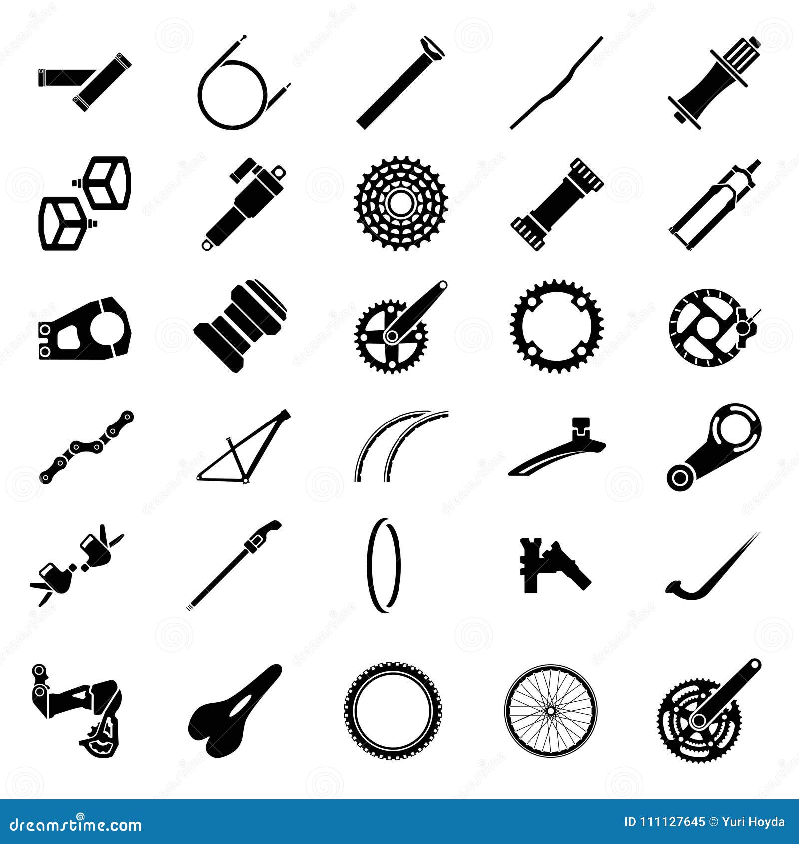 fresh bicycle part icons pack. icon of bicycle component.mountain bike parts.  ilustration.