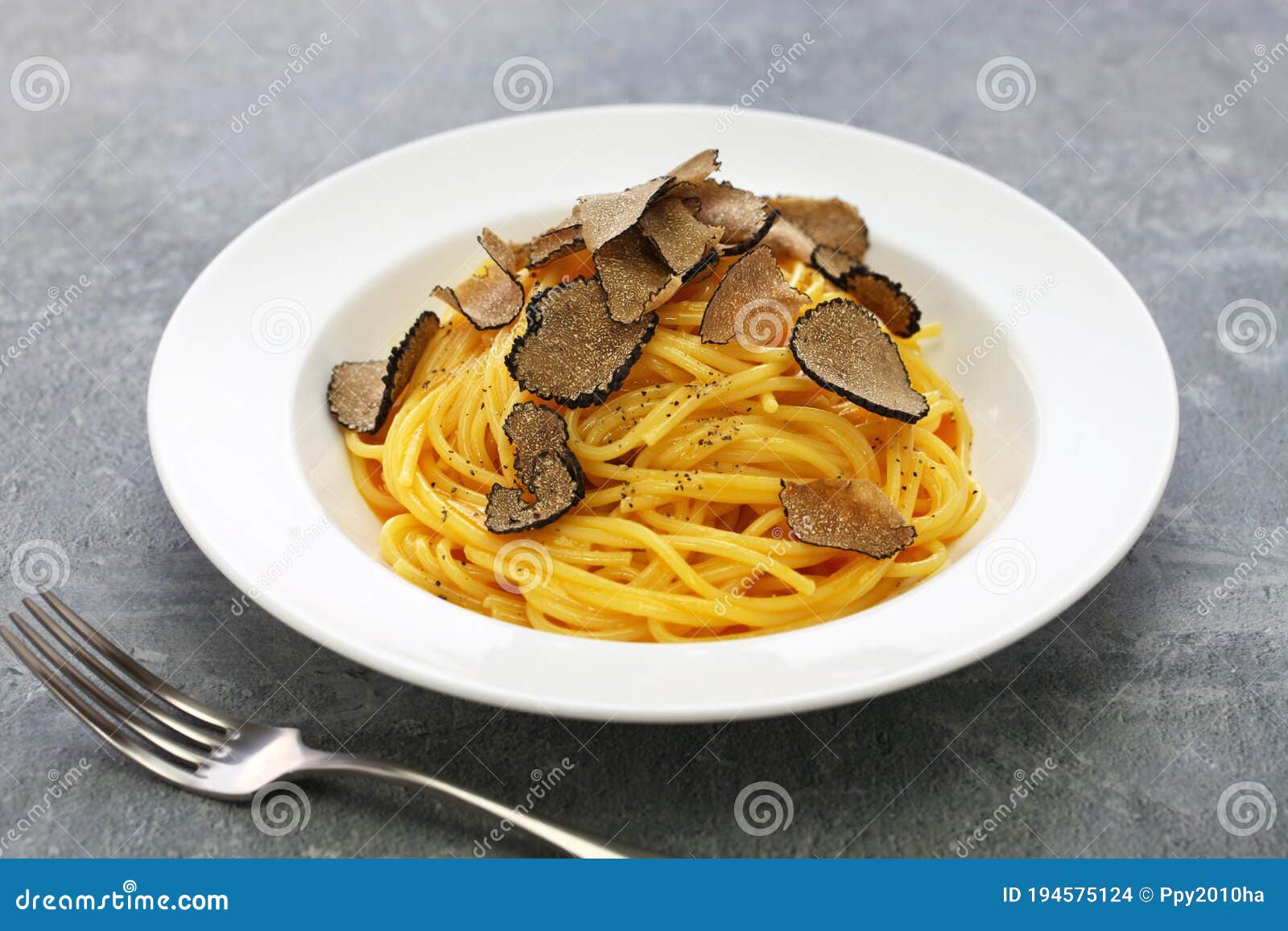 Carbonara Spaghetti with Fresh Black Truffle Stock Photo Image of