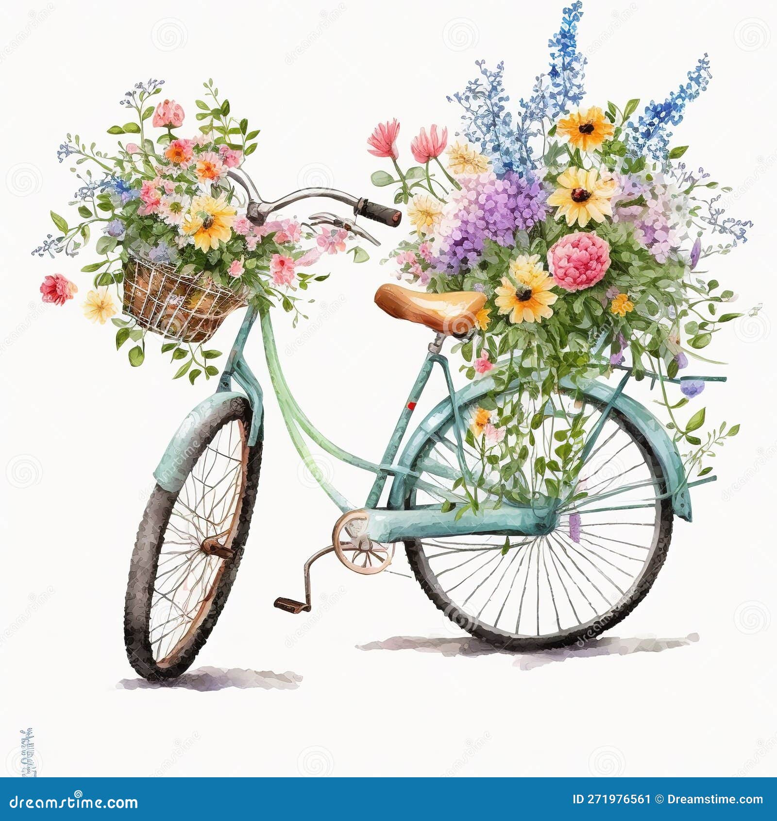fresh blooms on the move: biking with flower baskets ai generated