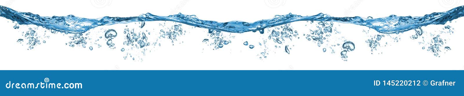 fresh blue natural drink water wave wide panorama bubbles concept  white background