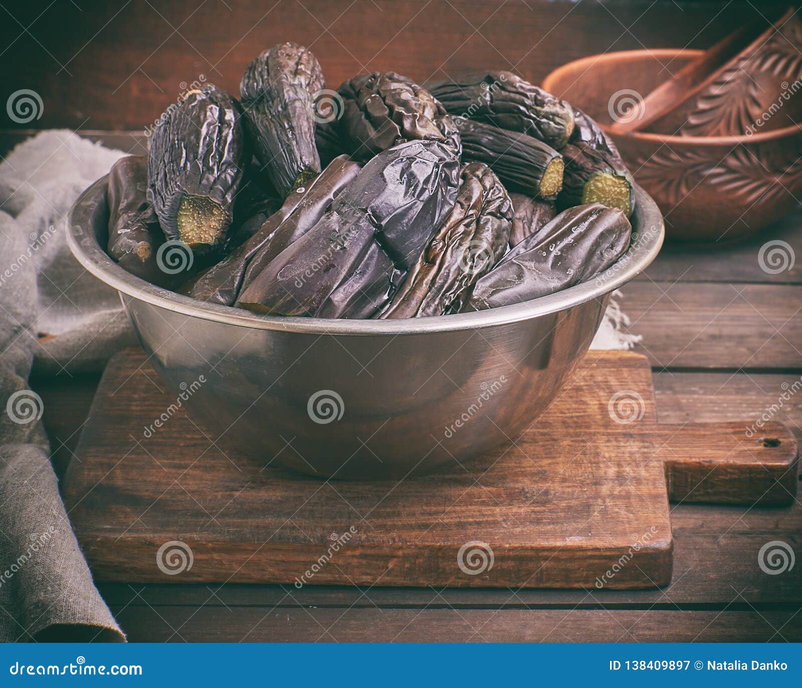 Fresh Boiled Eggplants in an Iron Bowl Stock Image Image of cooking
