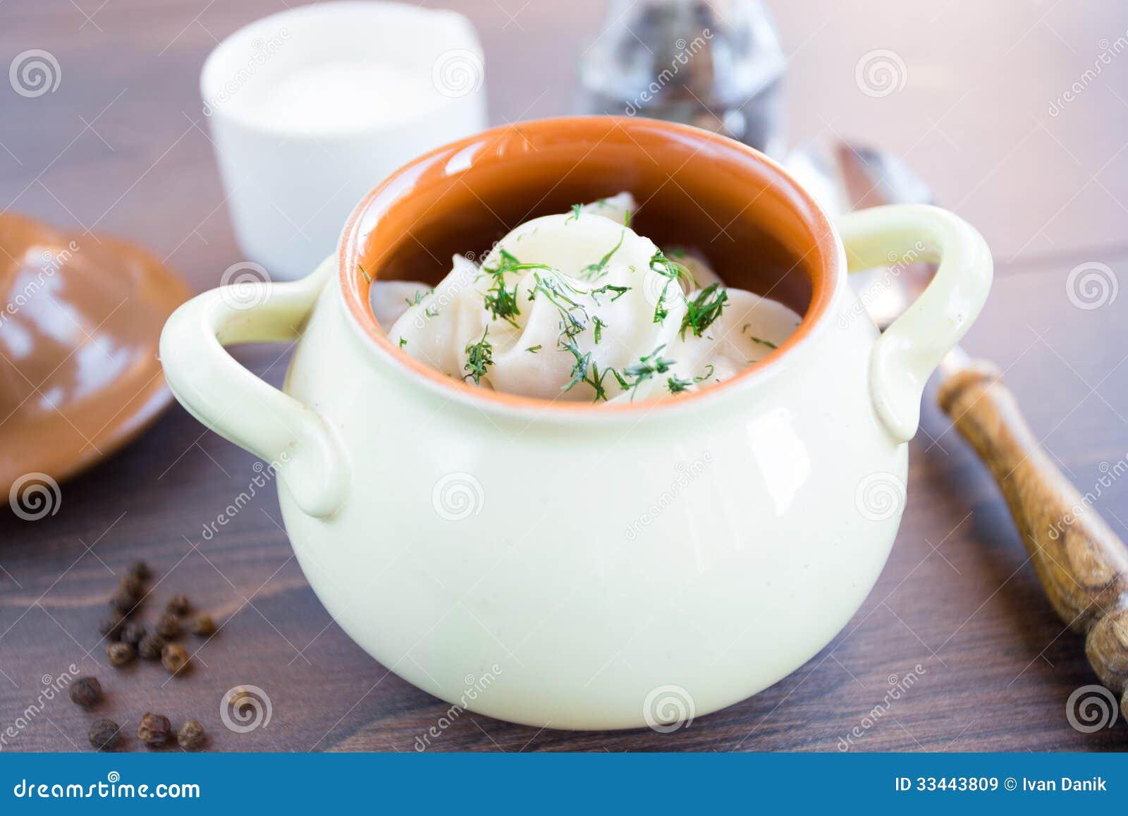 Fresh Boiled Meat Dumplings Served with Dill Stock Image Image of