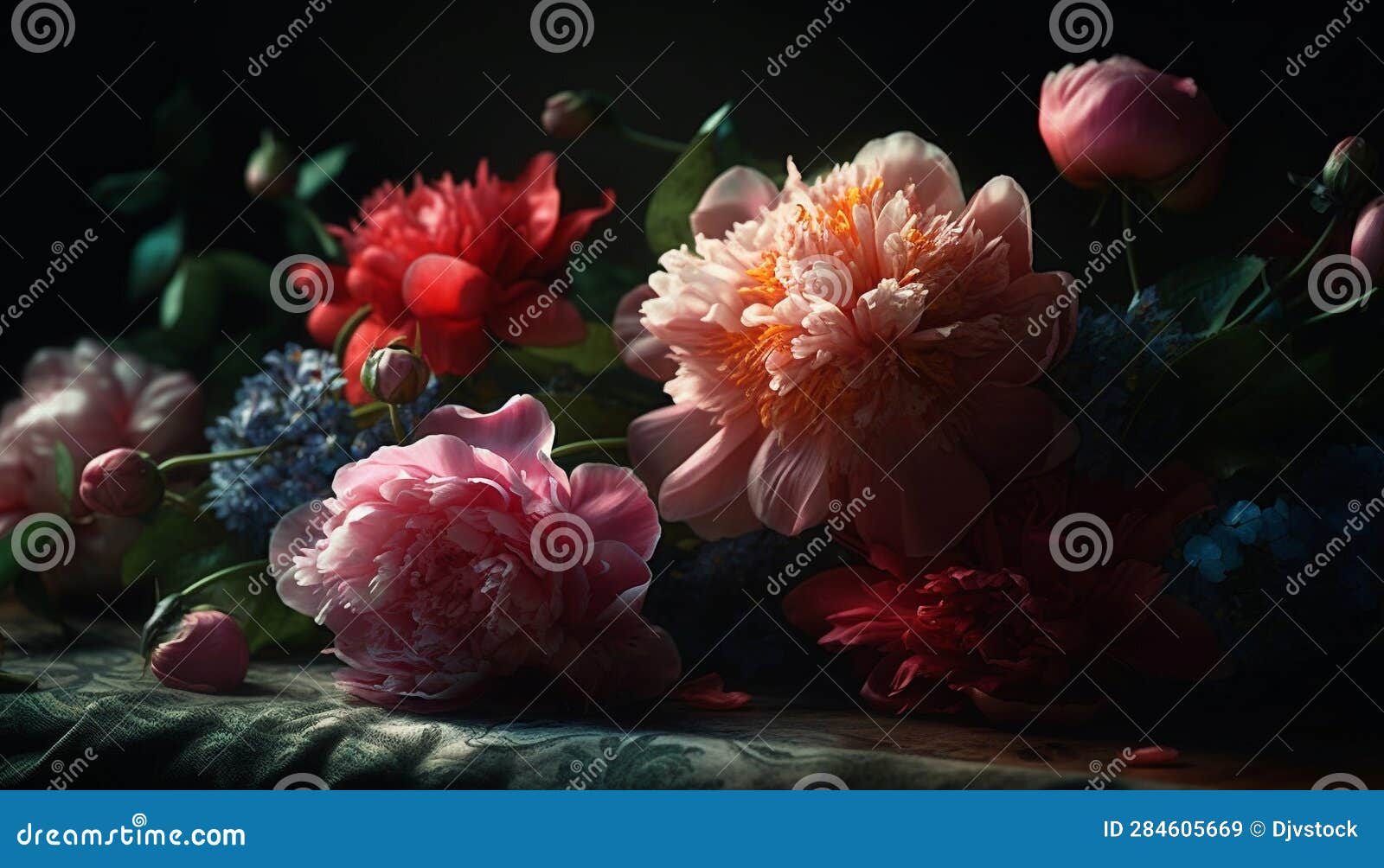 Fresh Bouquet of Pink and Purple Peonies in a Vase Generated by AI