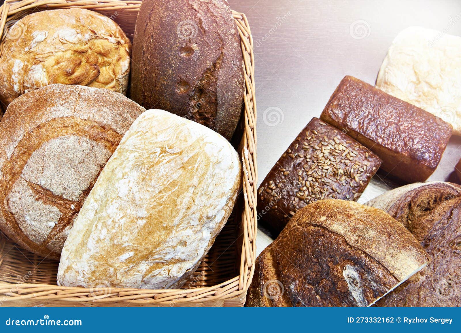 Fresh bread in bakery stock photo. Image of sale, stack 273332162