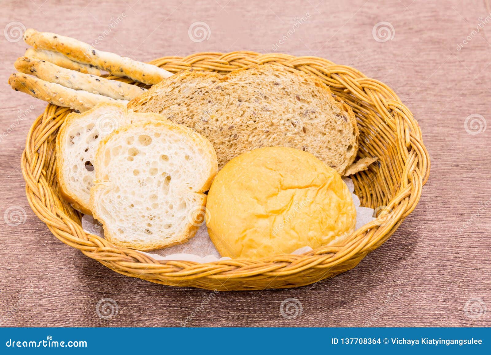 Fresh bread in the basket. Food background