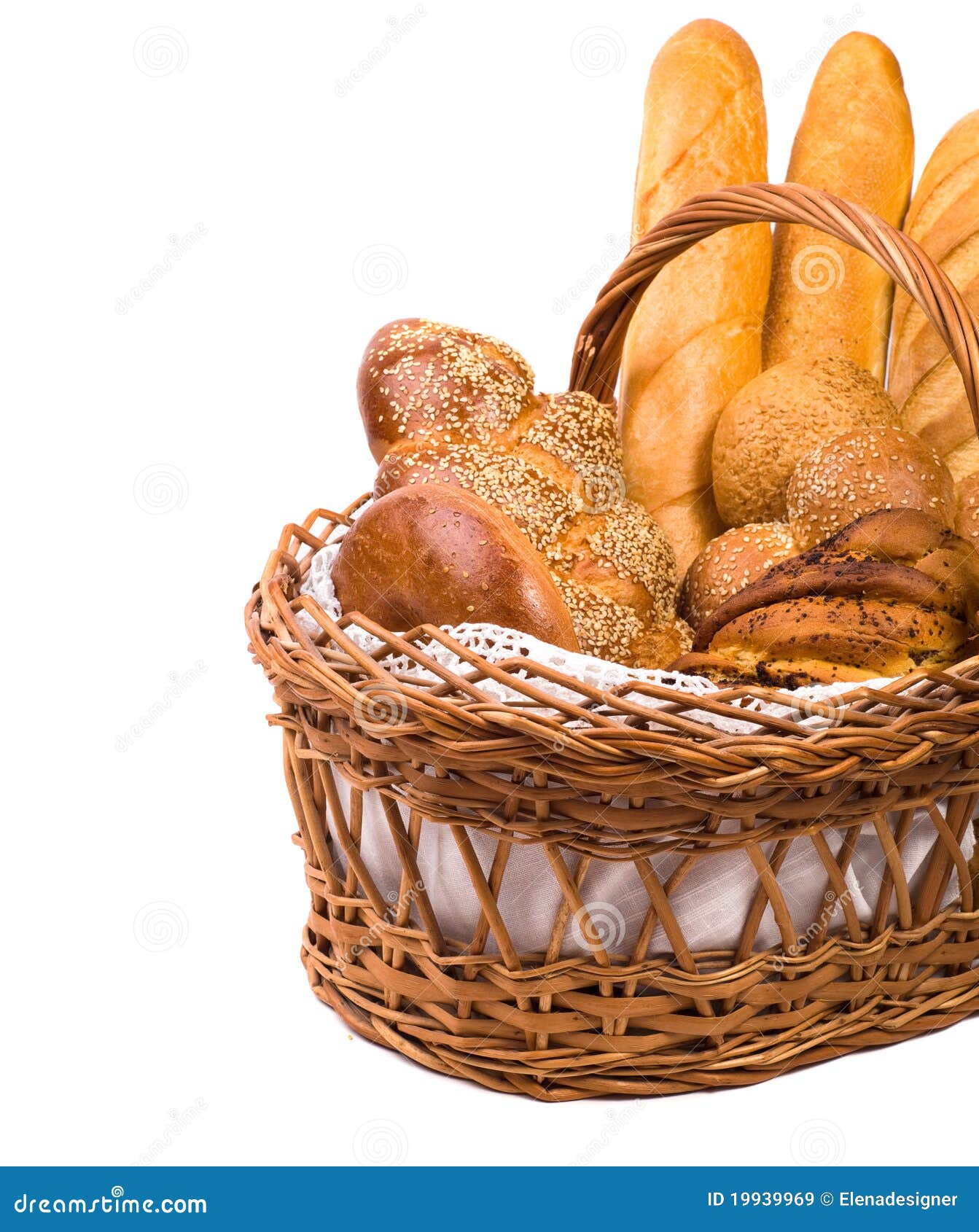 Fresh Bread in the Basket on the White Stock Image Image of grain
