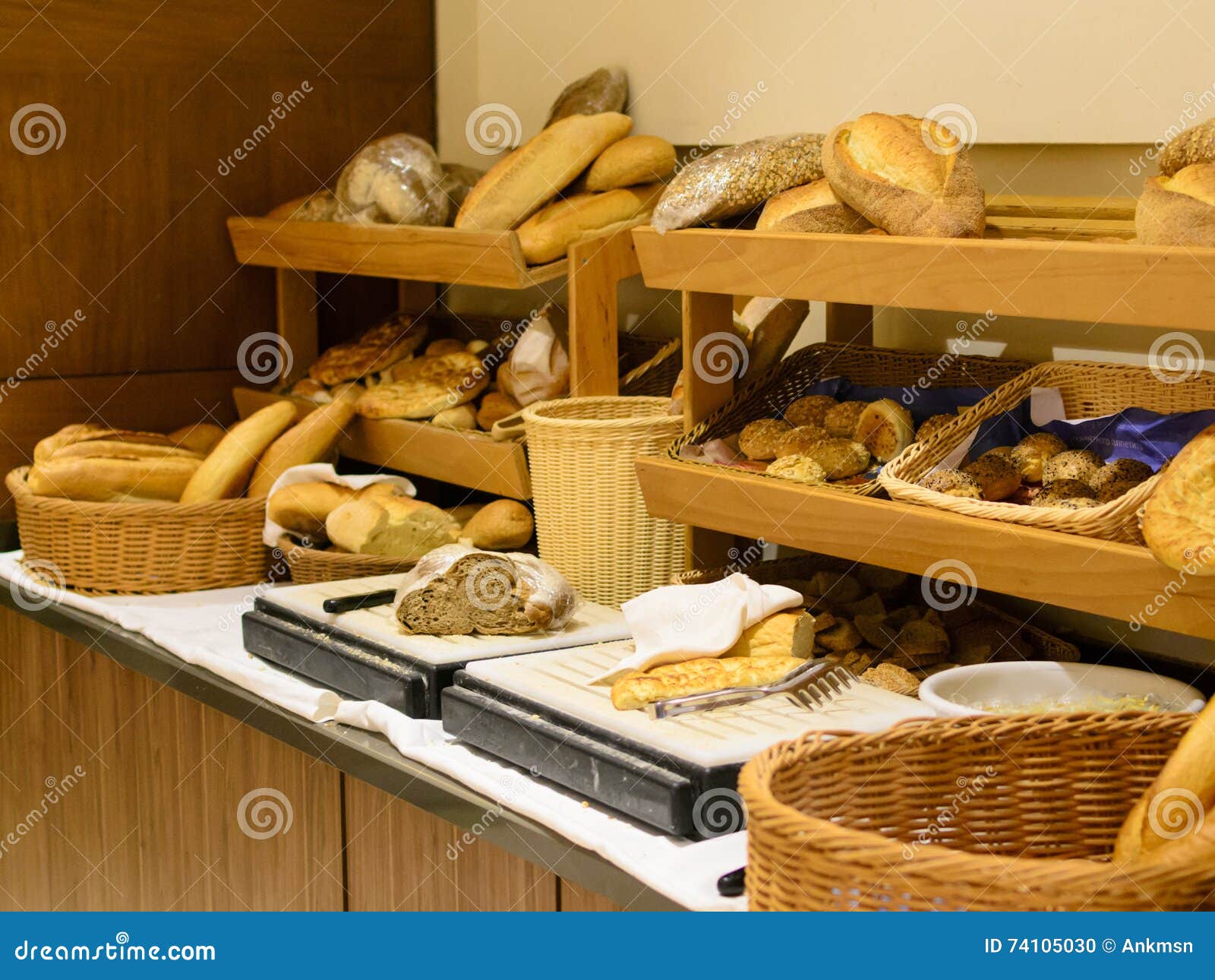 Fresh Bread and Buns on the Shelves Stock Photo Image of dough, food
