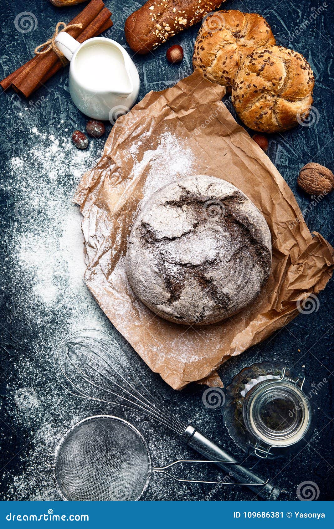 Fresh Bread with Crispy Crust on Parchment Stock Image Image of black