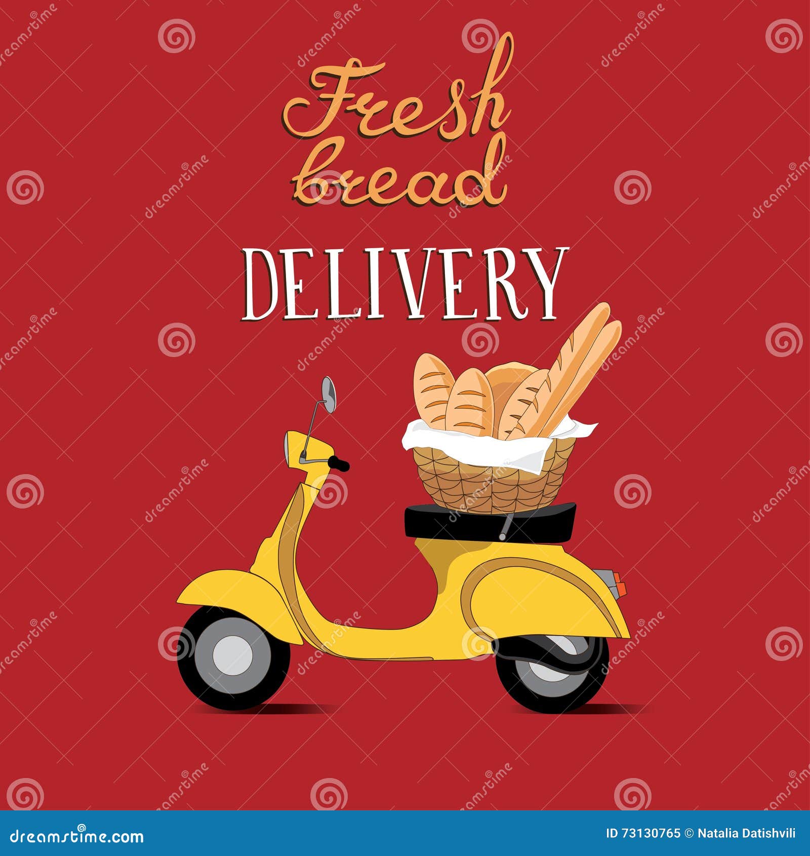Fresh Bread Delivery Motorbike Vector Illustration Stock Vector