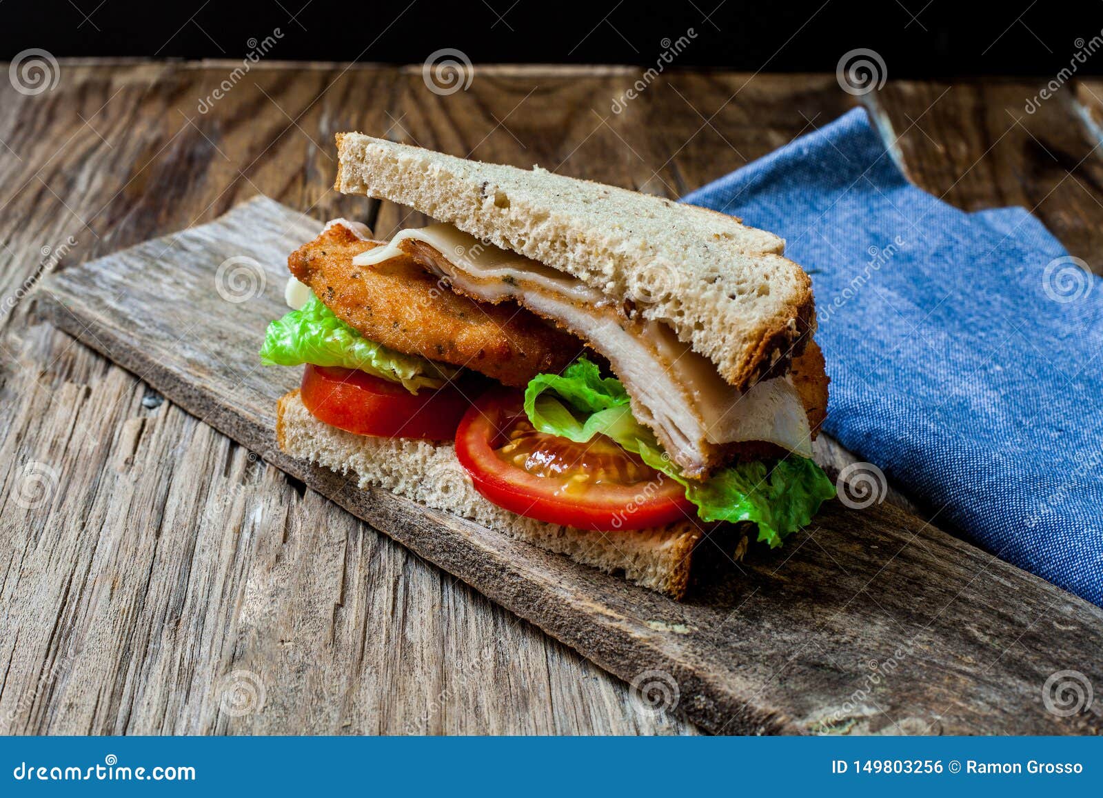 Breaded chicken sandwich stock photo. Image of bread 149803256