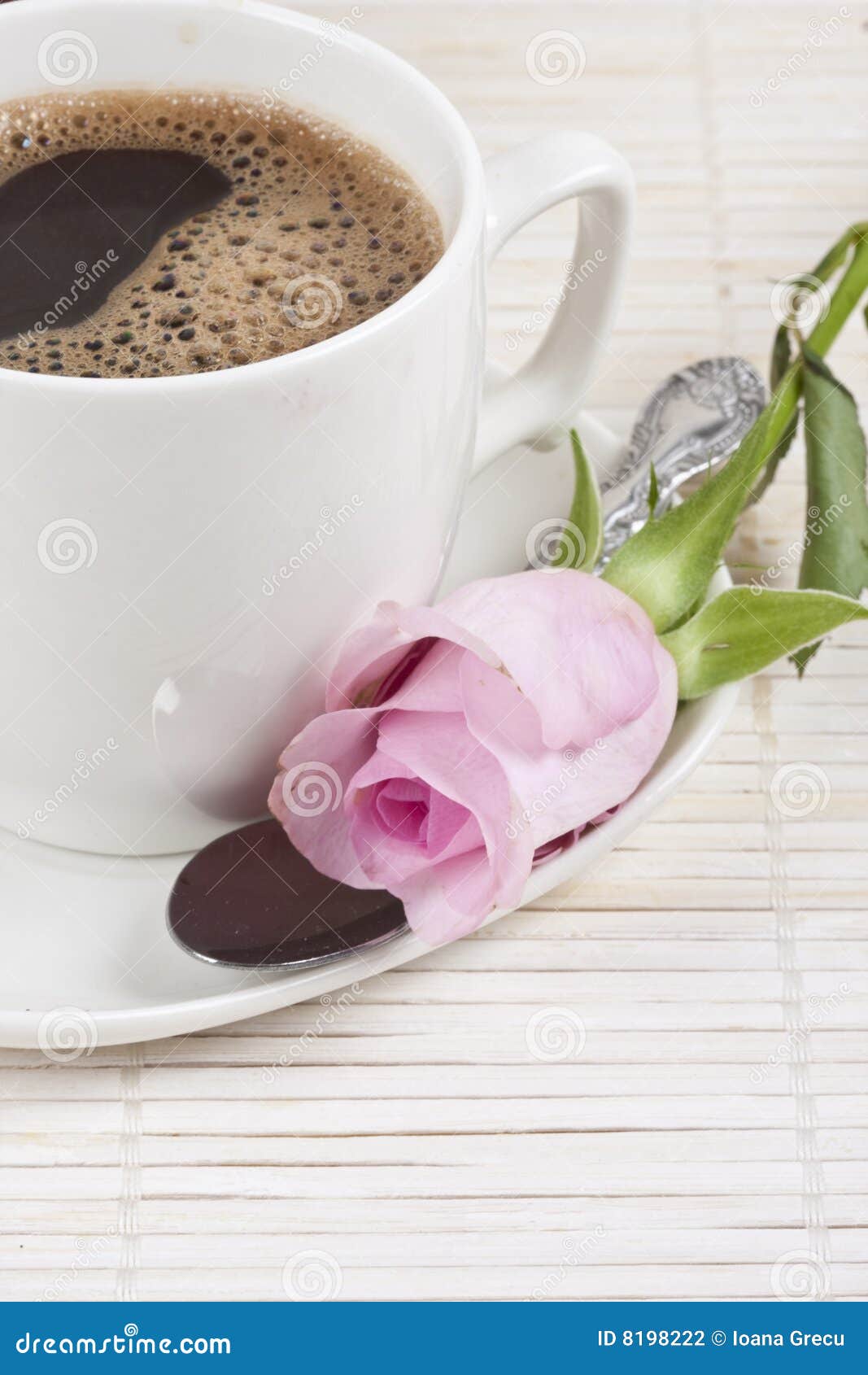 fresh brewed coffee and a rose