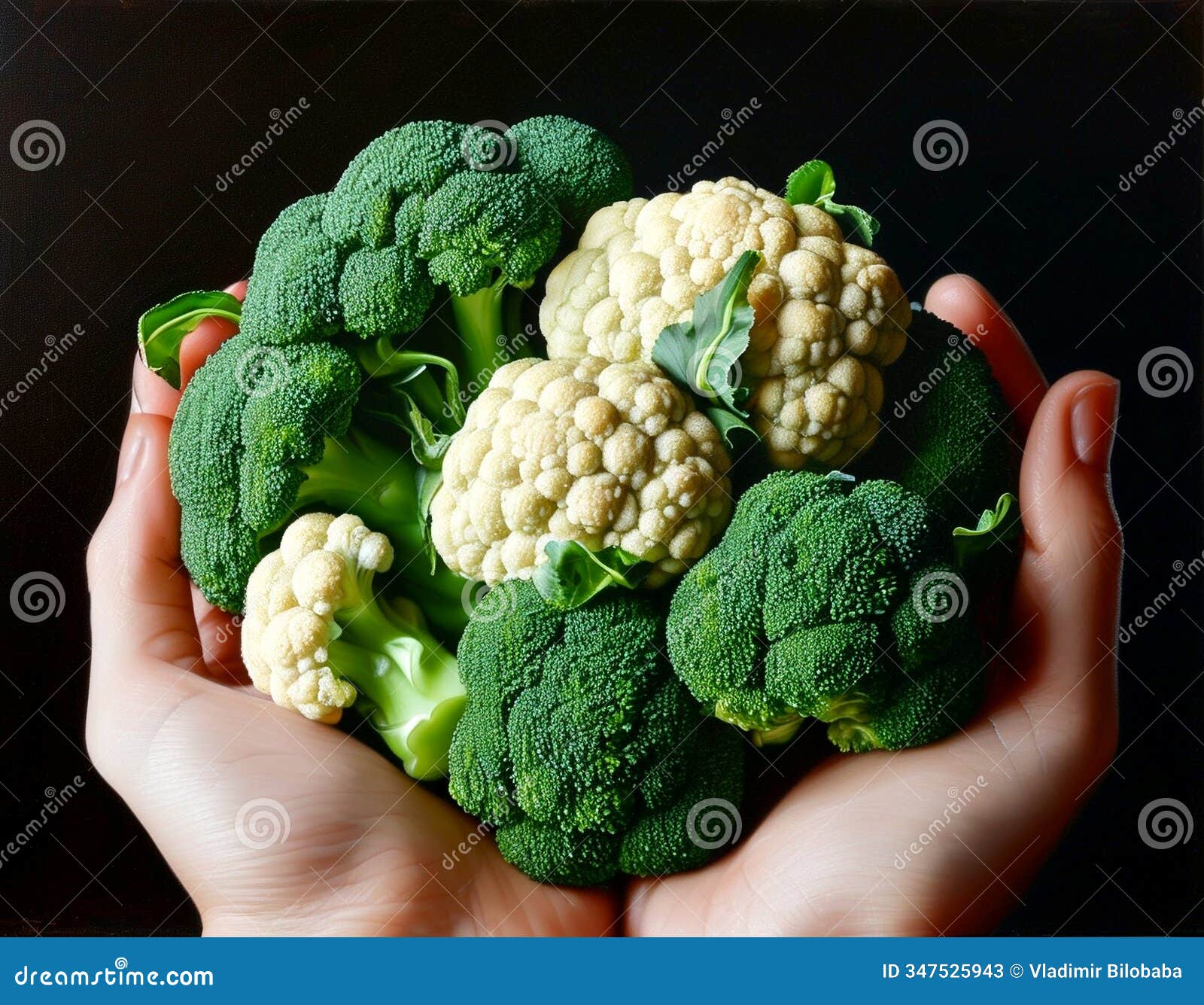 fresh broccoli and cauliflower in hands showcasing vibrant produce from local farms