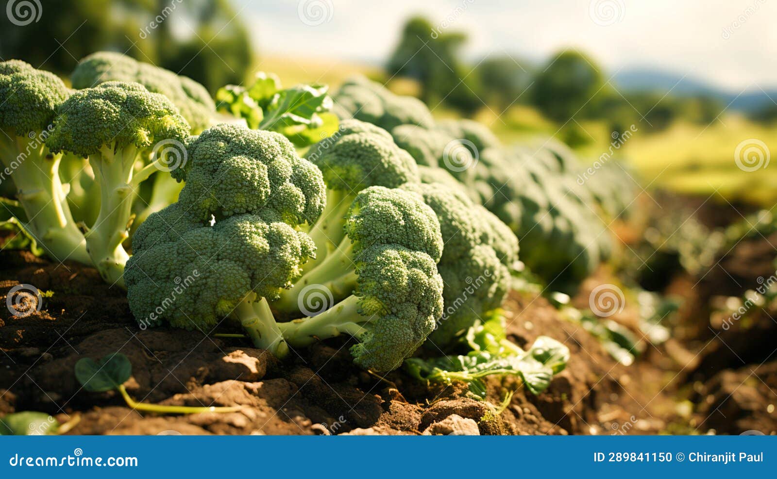 A Fresh Broccoli Vegetable in the Field, Broccoli Focus on Camera Stock