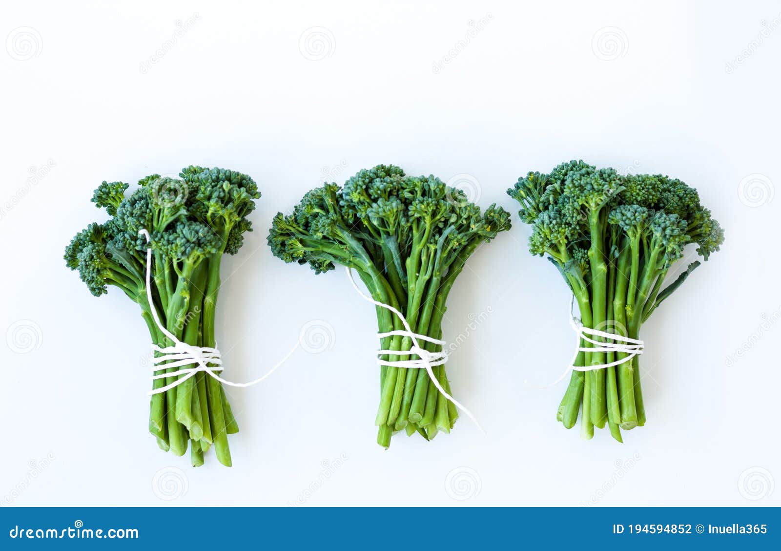 Fresh Broccolini Isolated on White Background with Copy Space Stock
