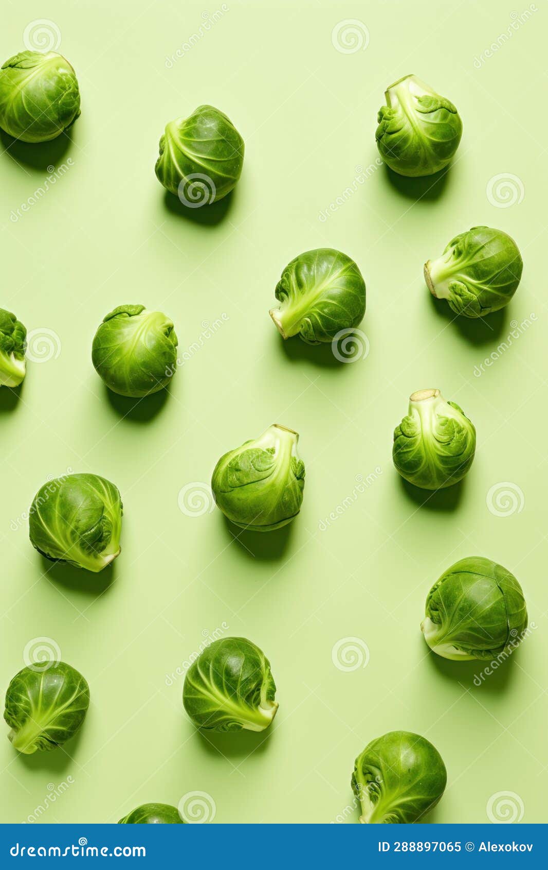Fresh Brussel Sprouts on Green Background AI Generated Stock