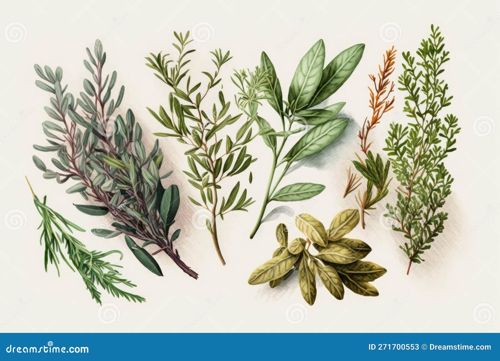 Fresh Bundles of Savory and Fiery Herbs, Set Against a Plain White