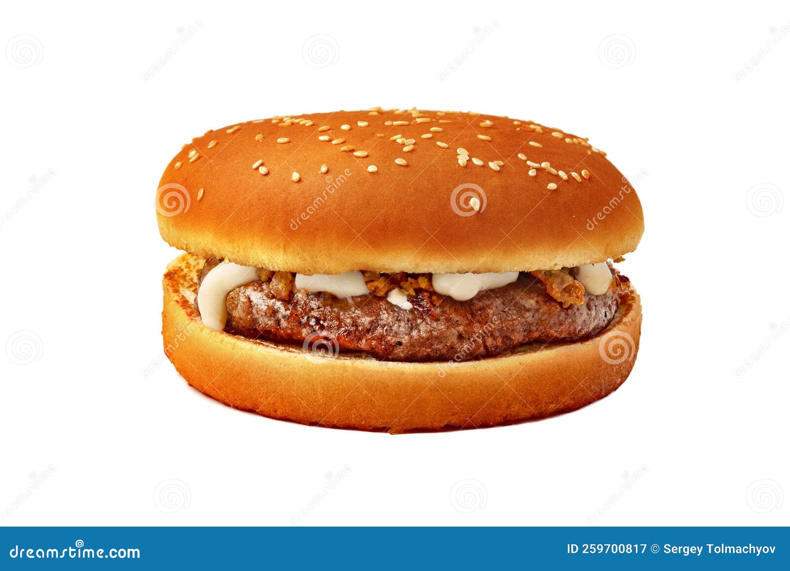 Fresh Burger with Beef Patty Isolated on White Background Stock Image