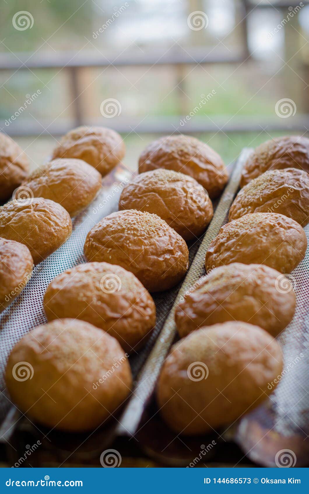 Fresh Burgers Buns on the Iron Pan from the Oven Stock Image Image of