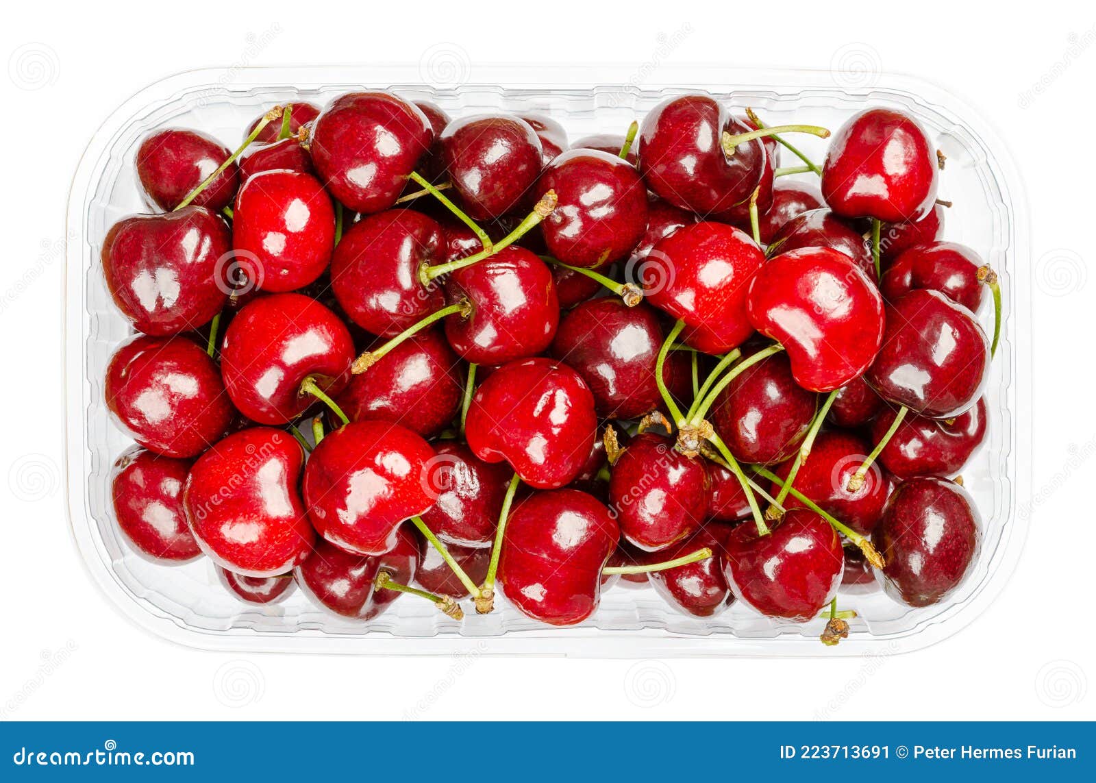 Fresh Cherries in a Plastic Container, Fruits of Prunus Avium Stock