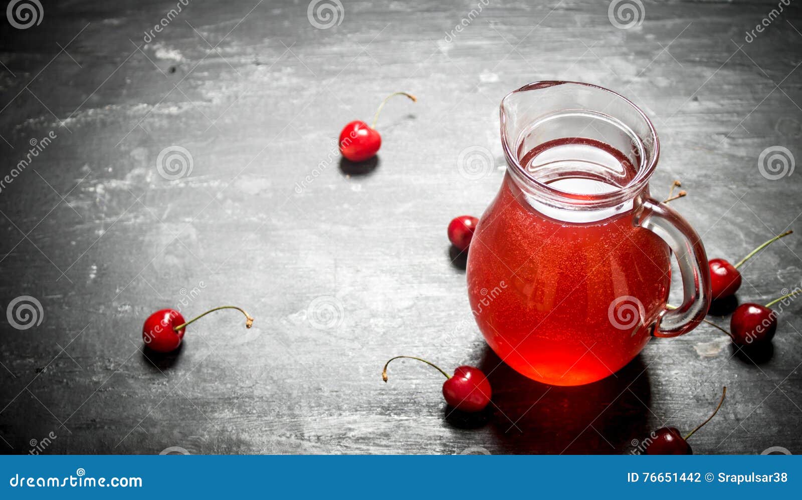 Fresh Cherry Juice in the Pitcher. Stock Photo Image of green, nature