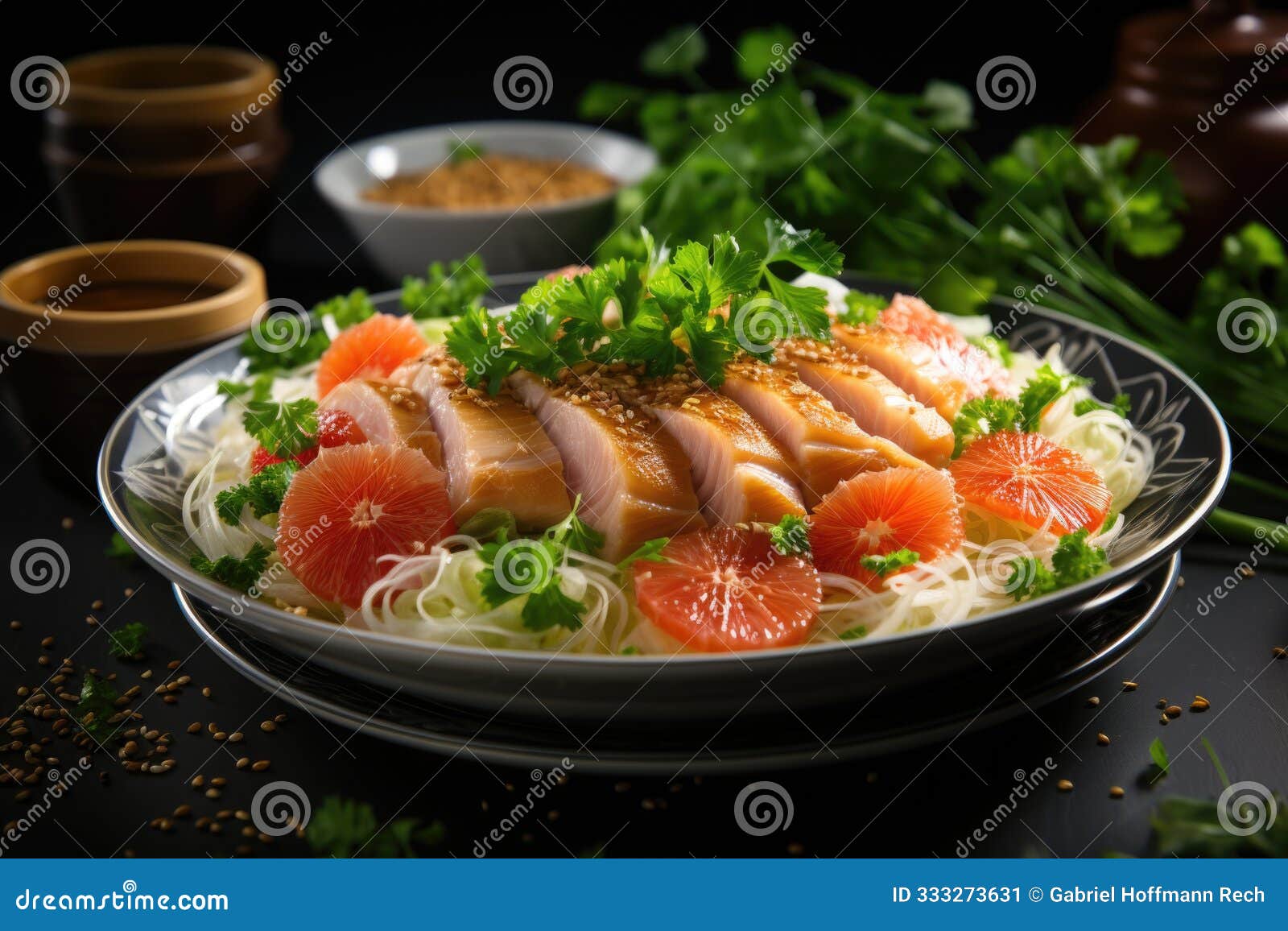 fresh chicken salad sauce, grapefruit, lettuce and mustard with honey. me