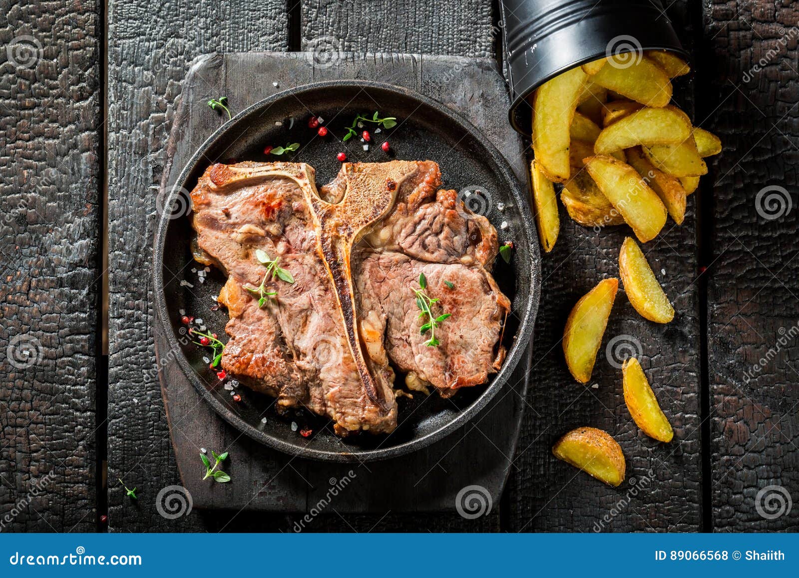 Fresh Chips and Tbone Steak with Herbs and Salt Stock Photo Image of food, chip 89066568