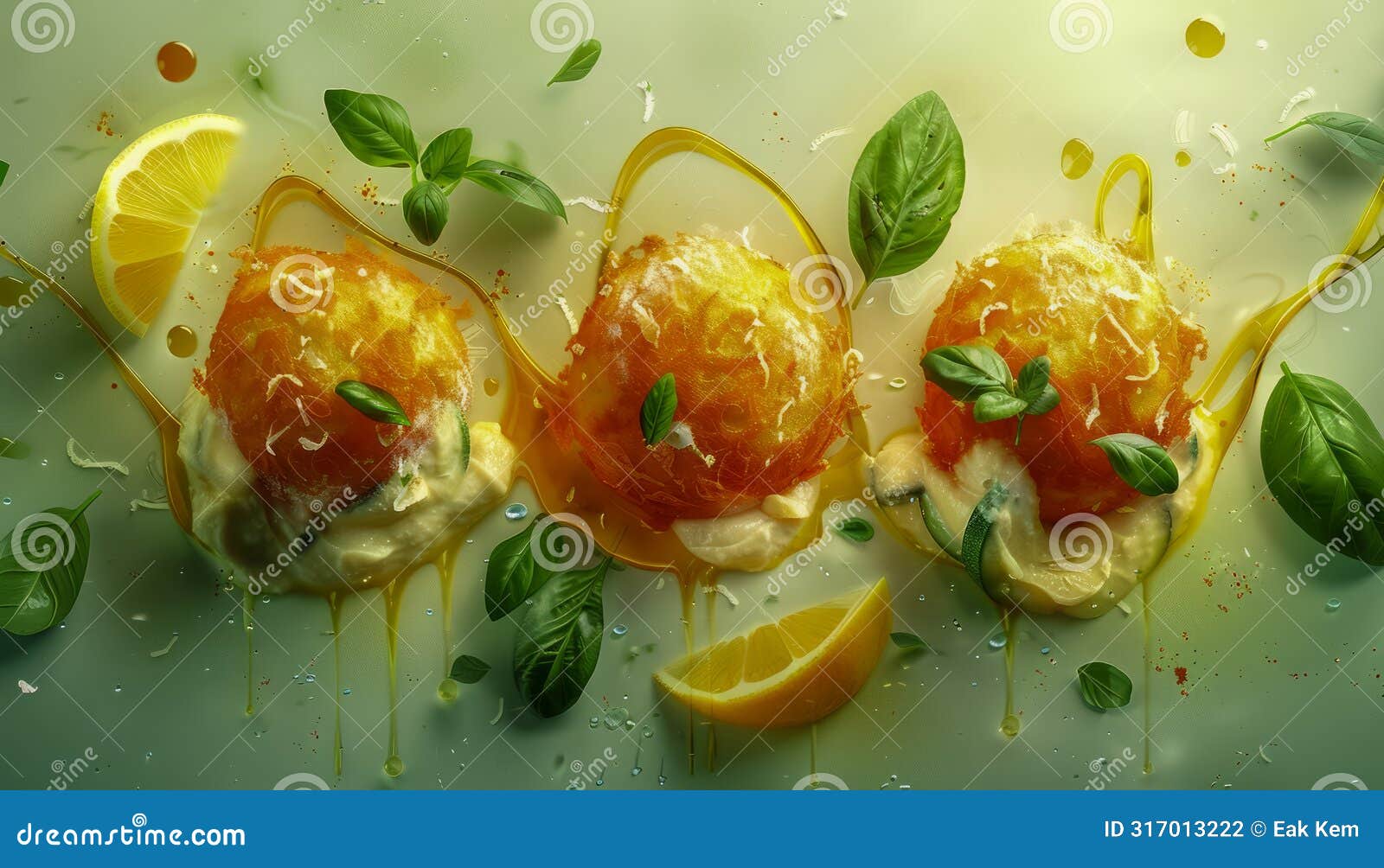 fresh citrus splash with lemon slices and basil on wet surface vibrant food photography