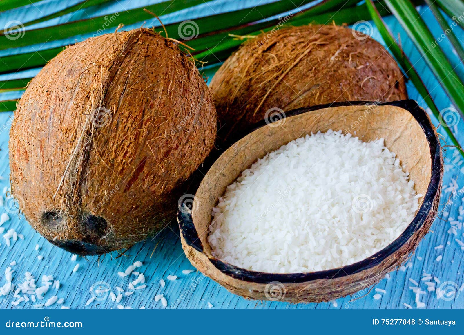 Fresh Coconut and Coconut Chips. Preparation of Desiccated Coconut at