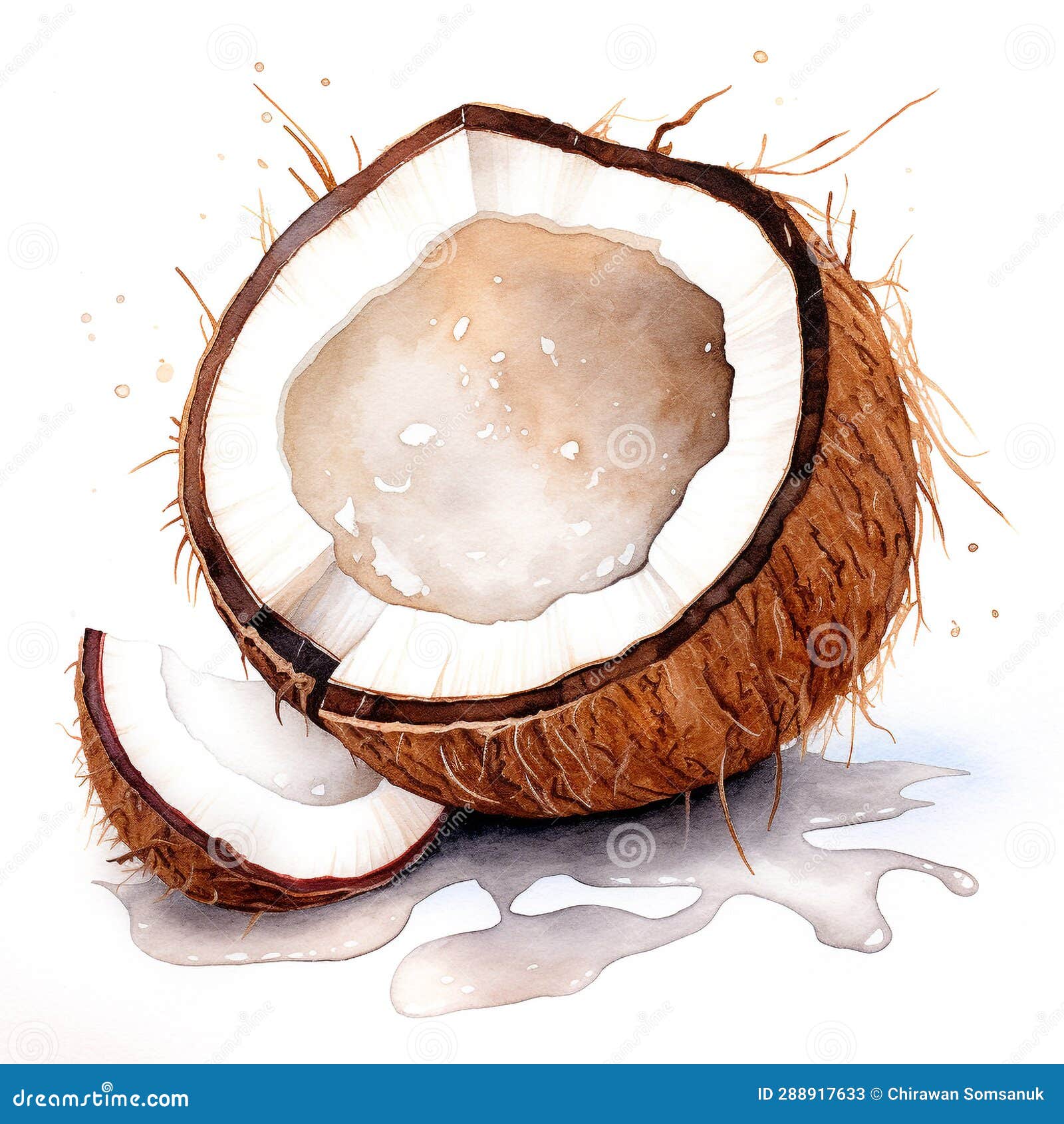 Fresh Coconut Water Color Style Stock Illustration Illustration of