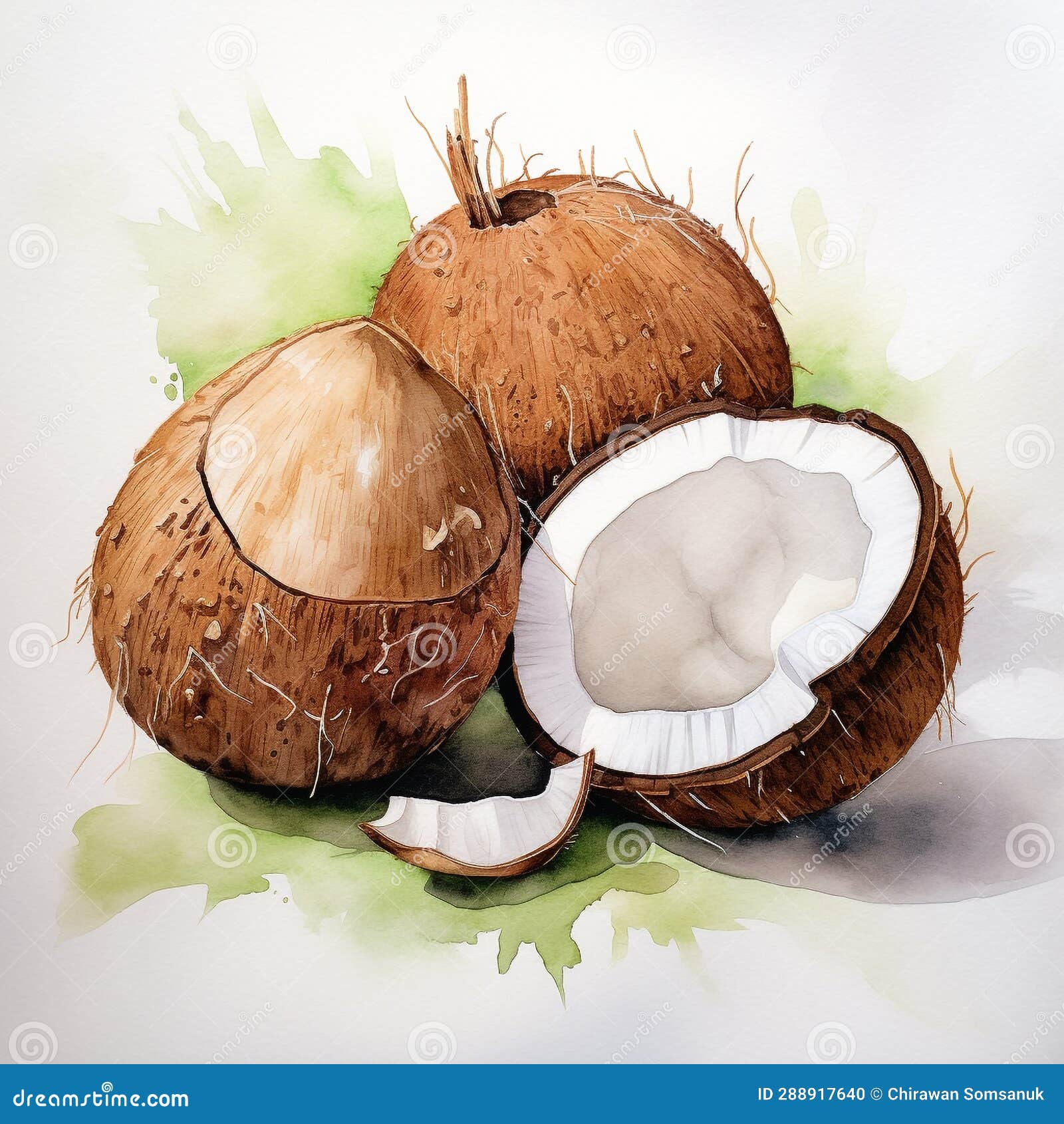Fresh Coconut Water Color Style Stock Photo Image of background