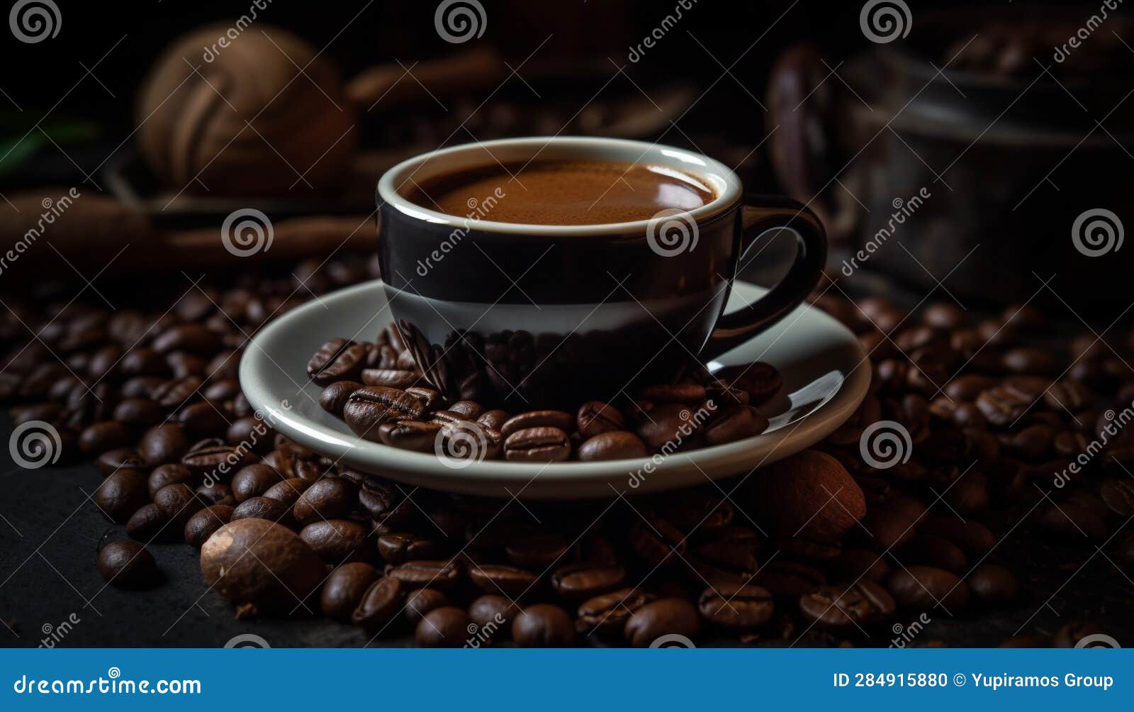 Fresh Coffee Bean on Wooden Table, a Caffeine Filled Drink Generated by AI Stock Photo Image