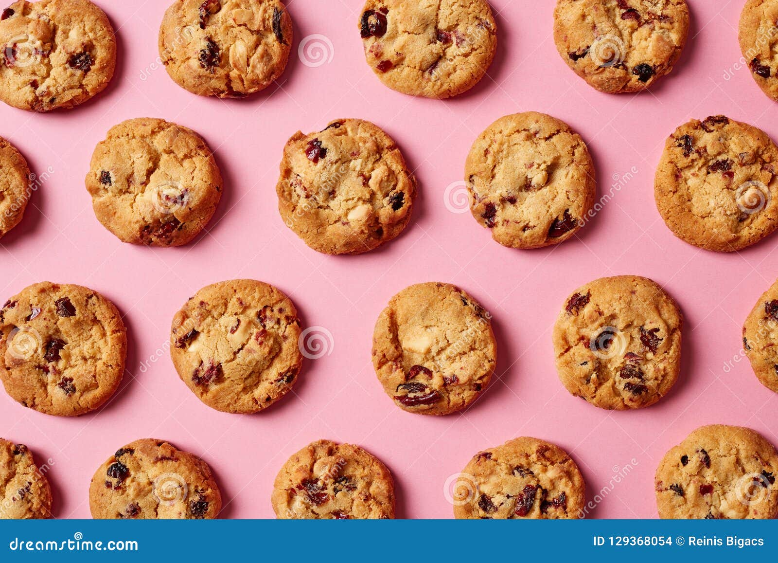 Fresh Chocolate Chip Cookies Pattern on Pink Background Stock Photo Image of round, food