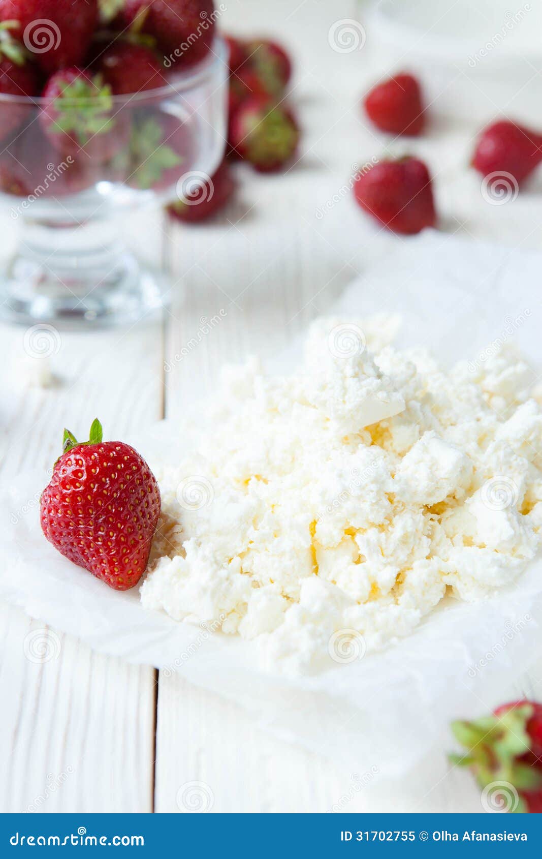 Fresh Cottage Cheese and Strawberries on the Table Stock Image Image