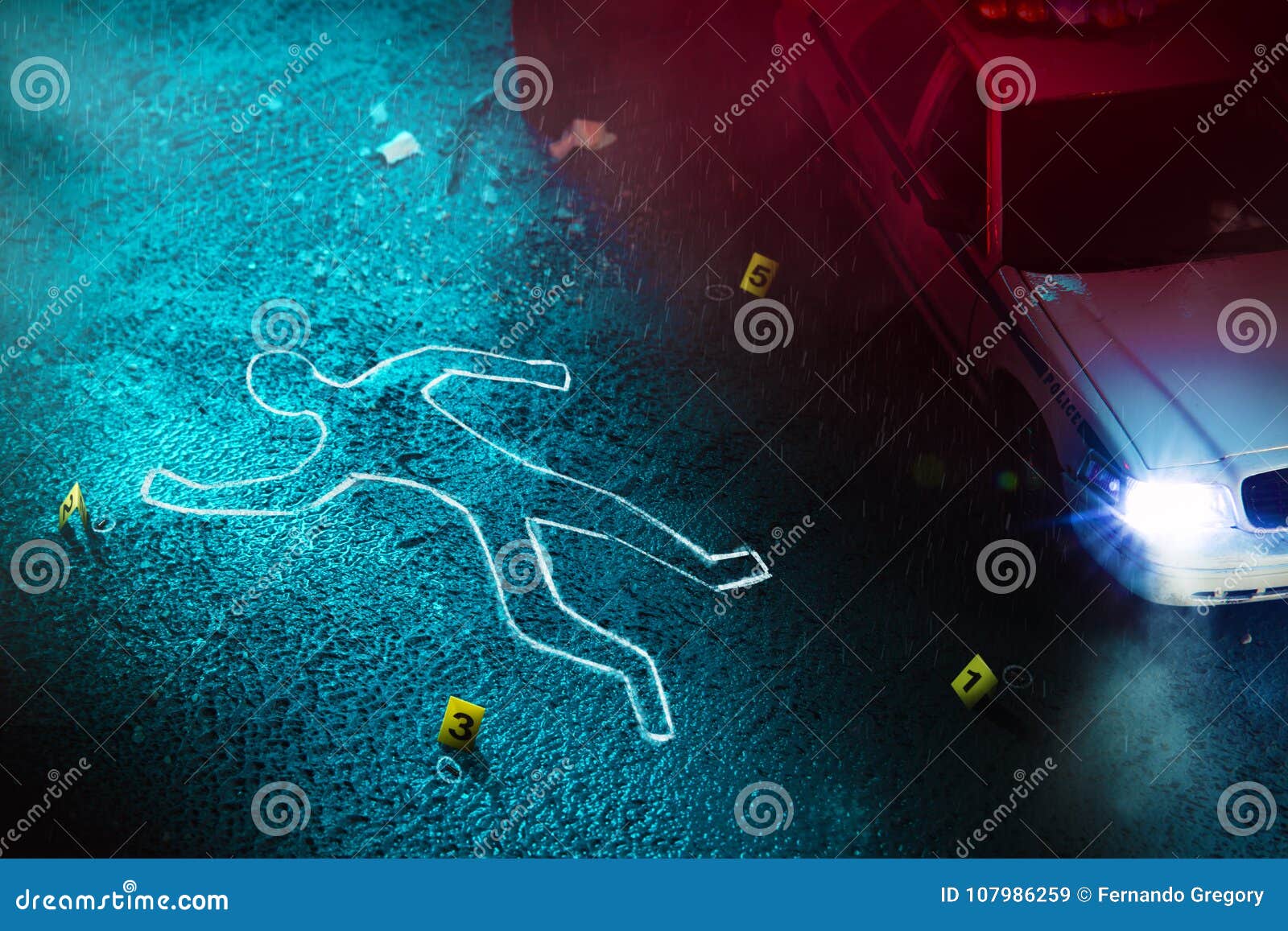 fresh crime scene with body silhouette