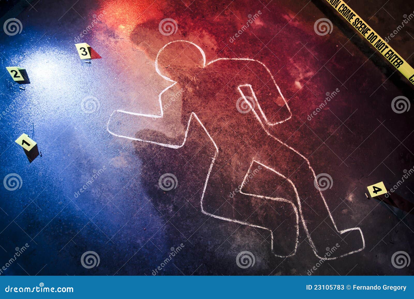 Fresh Crime Scene with Yellow Tape at Night Stock Image Image of