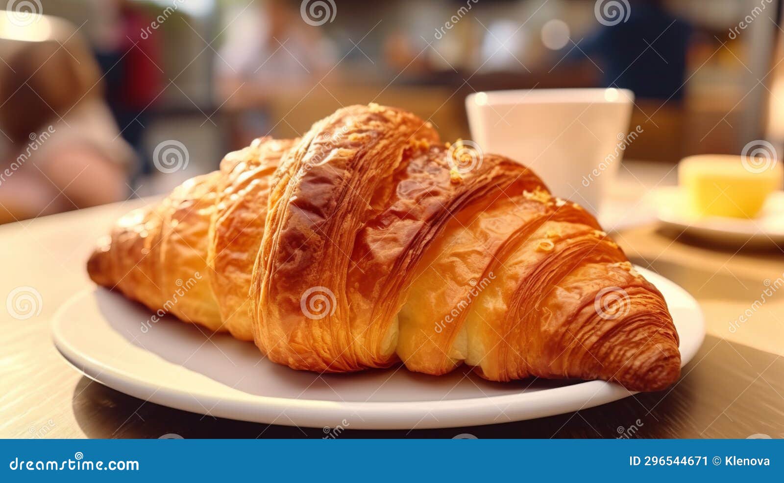 Fresh Croissant and Cup of Coffee on the Table in a Cafe Stock Image