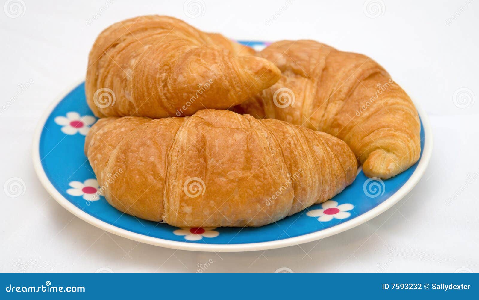 Fresh Croissants on Blue Daisy Decorative Plate Stock Photo Image of