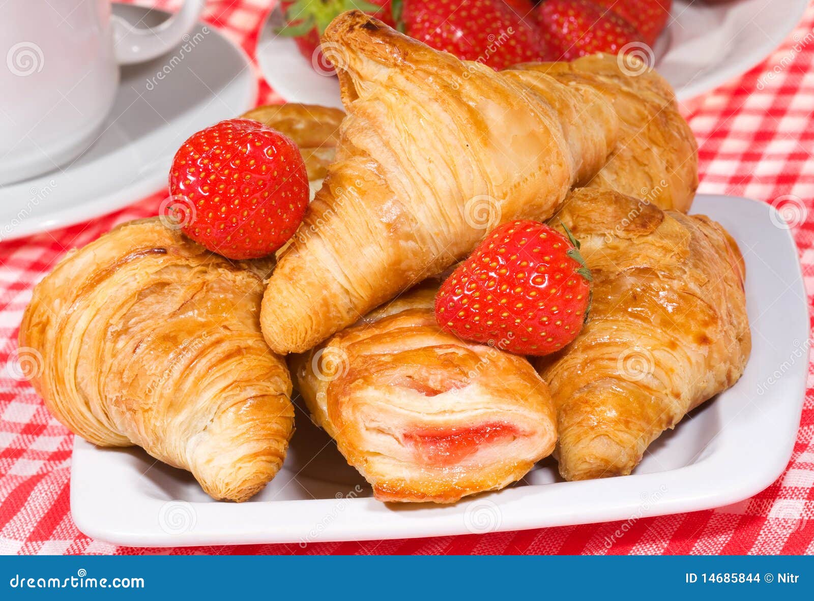 Fresh Croissants and Strawberry Stock Photo - Image of beverage, white ...