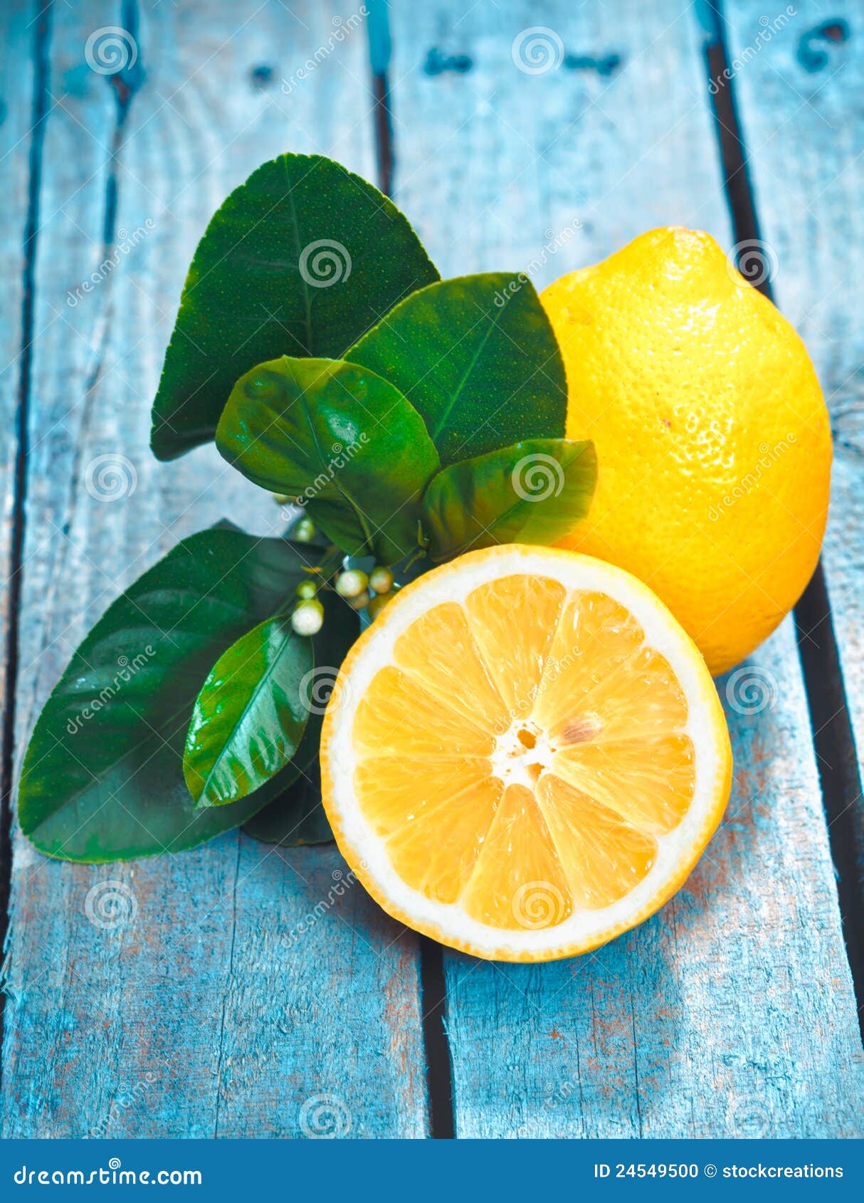 Fresh Cut Lemon On Rustic Boards Stock Photo Image 24549500